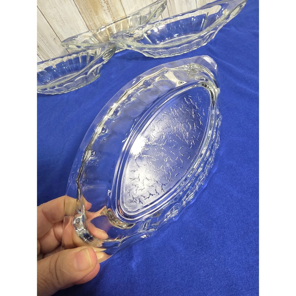 Vintage Clear Pressed Glass Banana Split Boat Ice Cream Sundae Dishes Set of 4 - Picture 6 of 13